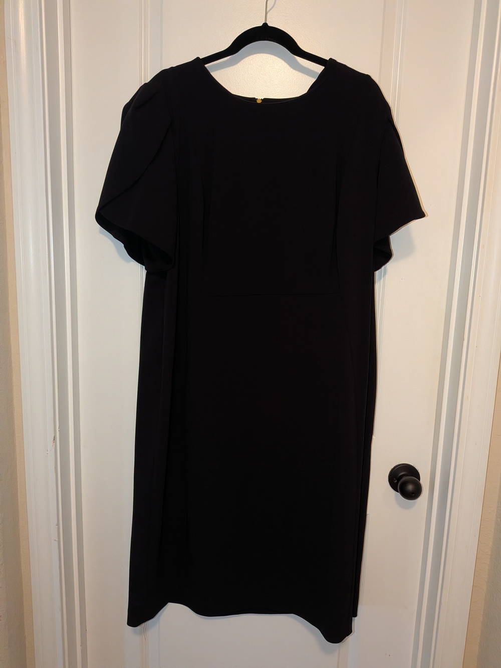 Calvin Klein Black Midi Shift Dress with Flutter Sleeves